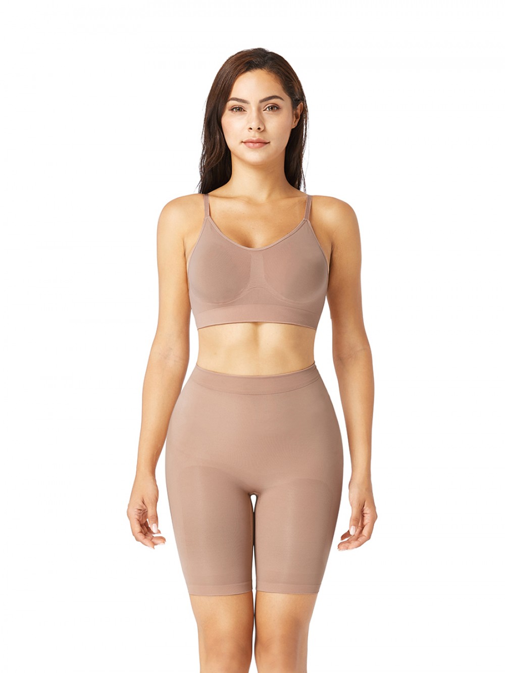Nude Seamless Shaper Bra Adjusatble Straps High Waist Shorts